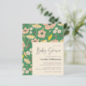Papier Invitation de Baby Shower Fleurie Verte Rose Migno (Debout devant)