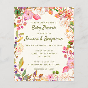 Papier Invitation de Baby shower floral à l'aquarelle fin