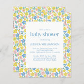 Papier Invitation de Baby shower floral Budget Jaune Dits (Devant / Derrière)