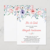 Papier Invitation de Baby shower floral rose budget (Devant / Derrière)