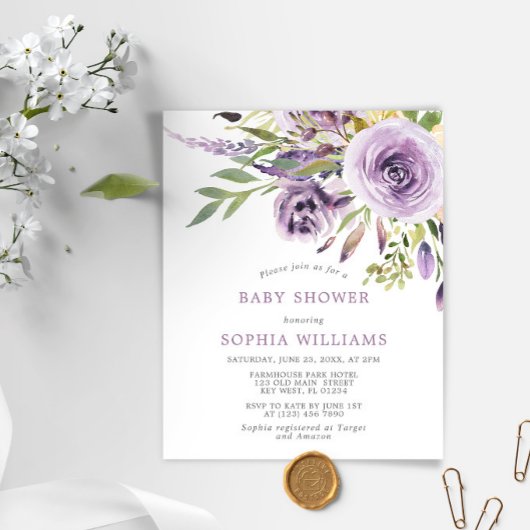 Papier Invitation de Baby shower Floral Rose de budget