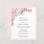 Papier Invitation de Baby shower floral rose rose Budget (Devant / Derrière)