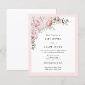 Papier Invitation de Baby shower floral rose rose Budget (Devant / Derrière)