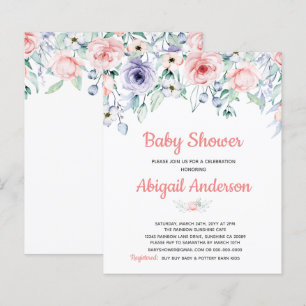 Papier Invitation de Baby shower floral rose rose Budget