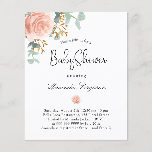 Papier Invitation de baby shower florale eucalyptus à pet (Devant)