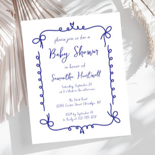 Papier Invitation de Baby Shower Garçon Manuscrite Navy à