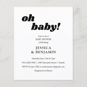 Papier Invitation de baby shower moderne et blanche abord