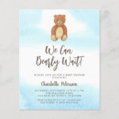 Papier Invitation de Baby Shower Ourson Mignon à Petit Bu (Devant)