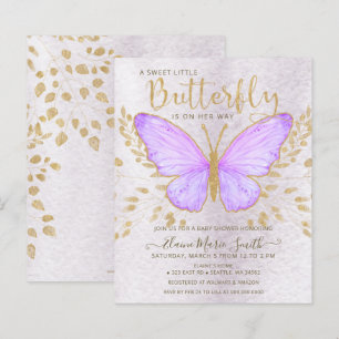 Papier Invitation de Baby Shower Papillon Violet à petit 