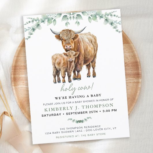 Papier Invitation de Baby Shower pas chère avec vache des