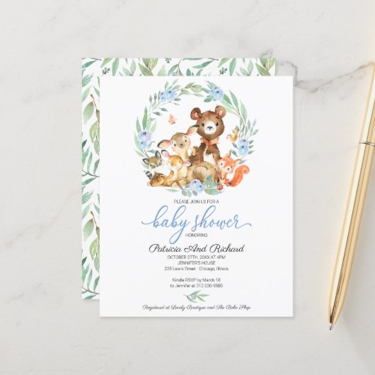 Papier Invitation de baby shower pas chère sur le thème d (Devant/Arrière en situation)
