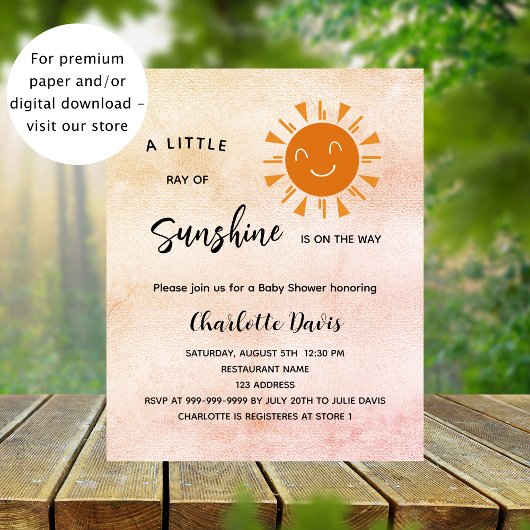 Papier Invitation de baby shower pour fille au thème de s