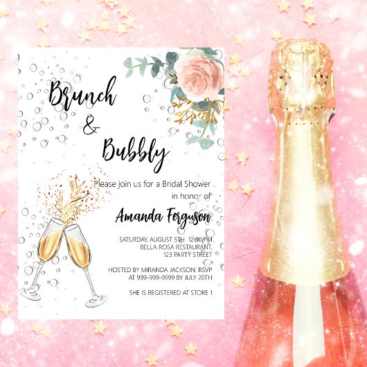 Papier Invitation de Baby Shower Rose Budget Brunch Bubbl