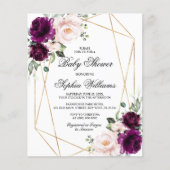 Papier Invitation de Baby shower rose et violet à budget (Devant)