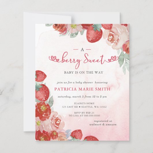 Papier Invitation de Baby shower rose rouge rose Budget (Devant)