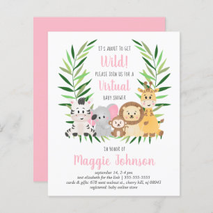 Papier Invitation de Baby shower rose Safari virtuel Budg