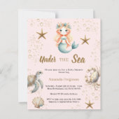 Papier Invitation de Baby Shower rose Sirène sous la mer (Devant)