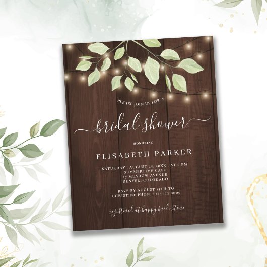 Papier Invitation de baby shower rustique à thème eucalyp