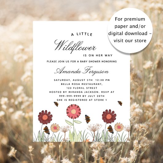 Papier Invitation de baby shower sur le thème des fleurs 