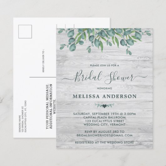 Papier Invitation de Baby Shower sur le thème du Eucalypt (Devant / Derrière)