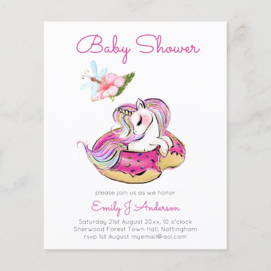 Papier Invitation de Baby shower Unicorn mignonne (Devant)