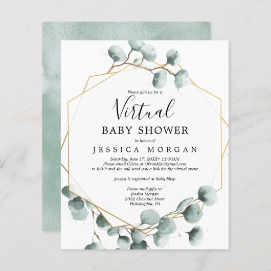 Papier Invitation de Baby shower virtuel Eucalyptus Budge (Devant / Derrière)