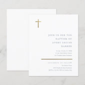 Papier Invitation de baptême à croix dorée minimale budge (Devant / Derrière)