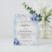 Papier Invitation de baptême argenté bleu garçon floral b (Debout devant)