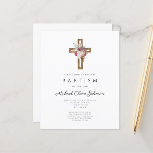 Papier Invitation de baptême bohème florale à budget avec