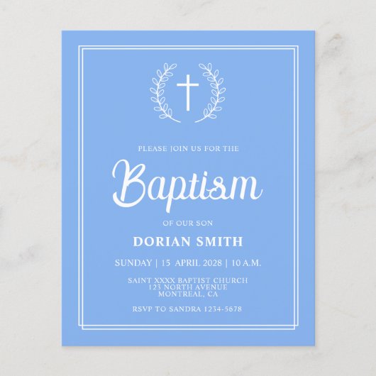 Papier Invitation de baptême Budget Blue Boy (Devant)