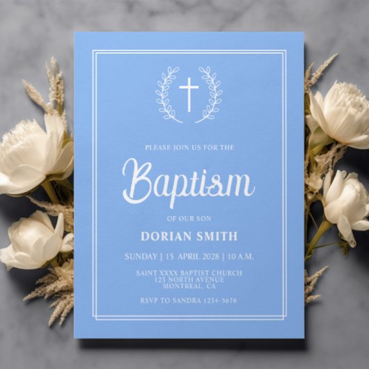 Papier Invitation de baptême Budget Blue Boy