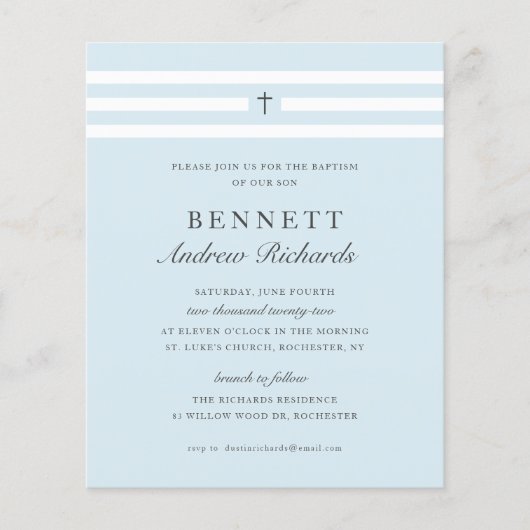 Papier Invitation de baptême budget Élégance Classique (Devant)