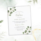 Papier Invitation de baptême croix dorée eucalyptus budge
