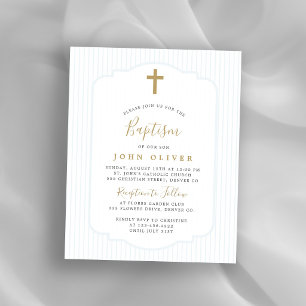 Papier Invitation de baptême de garçon bleu croix dorée b