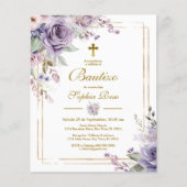 Papier Invitation de baptême de roses violettes pour budg (Devant)