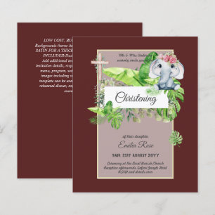 Papier Invitation de baptême d'éléphant bébé pour filles 