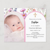 Papier Invitation de baptême fille à fleurs en arche rose (Devant)