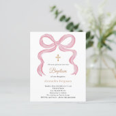 Papier Invitation de baptême fille à ruban rose (Debout devant)
