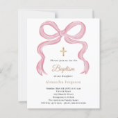 Papier Invitation de baptême fille à ruban rose (Devant)