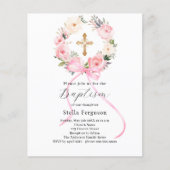 Papier Invitation de baptême fille avec noeud couronne fl (Devant)