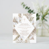Papier Invitation de baptême fille florale Boho Palm rose (Debout devant)