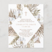 Papier Invitation de baptême fille florale Boho Palm rose (Devant)
