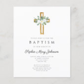 Papier Invitation de baptême florale blanche à croix reli (Devant)