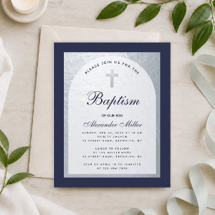 Papier Invitation de baptême garçon Budget Argent Bleu Ma