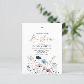 Papier Invitation de baptême garçon fleurs sauvages Budge (Debout devant)
