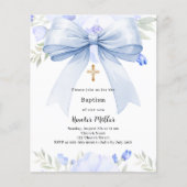 Papier Invitation de baptême garçon florales ruban bleu (Devant)