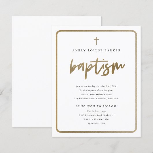 Papier Invitation de baptême religieux avec écriture doré (Devant / Derrière)