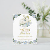 Papier Invitation de bébé à thème citrouille florale bleu (Debout devant)