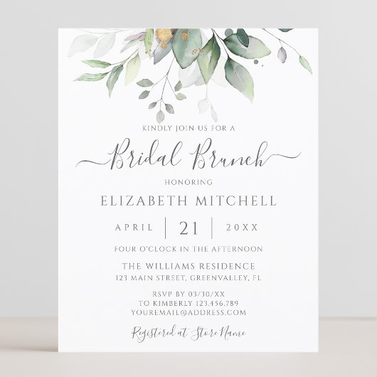 Papier Invitation de brunch de mariage avec eucalyptus bu