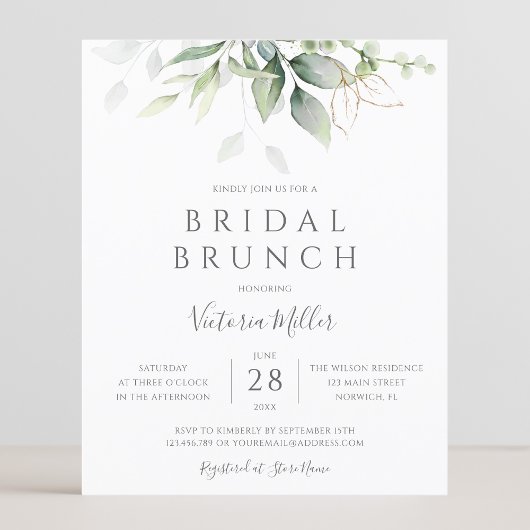 Papier Invitation de brunch de mariage avec eucalyptus éc